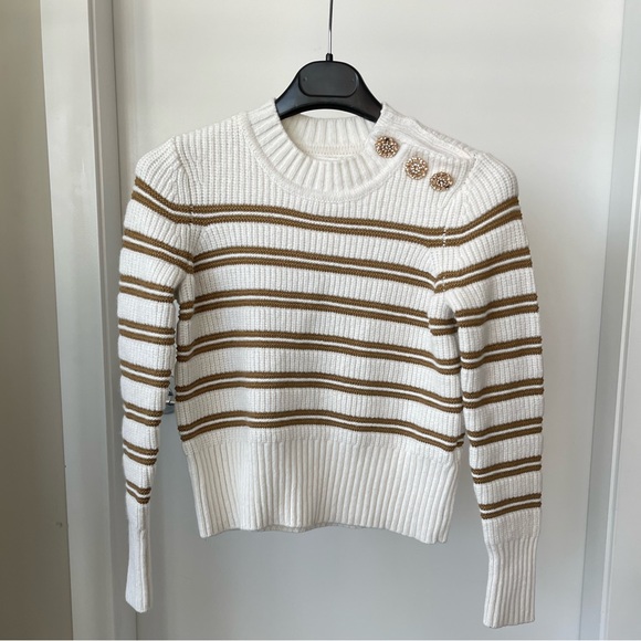 ba&sh: Crystal button-shoulder detailed striped jumper in ecru T0. Almost new. - Picture 3 of 4